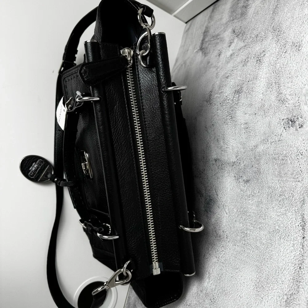 Coach Black Leather Satchel with Silver Hardware